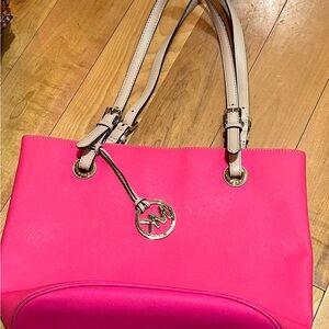 Michael Kors Pink and Cream Shoulder Bag with Silver Accents